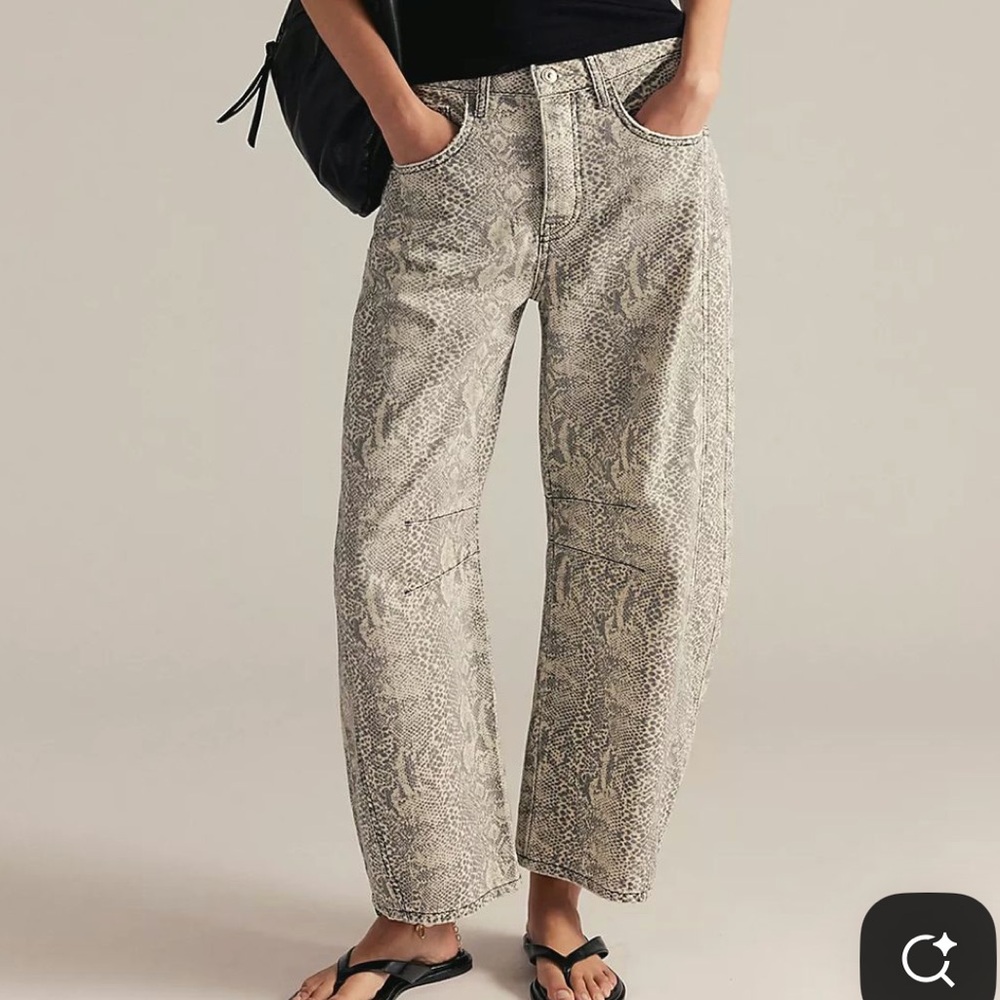 We The Free Straight Leg Snake-Print Jeans in Light Gray
